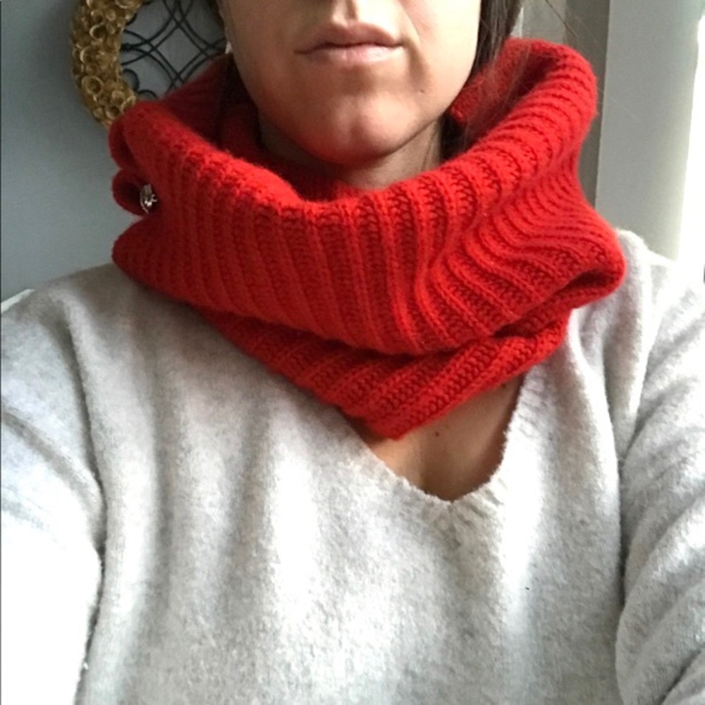 Red Knit Michael Kors Infinity Scarf Gold Buttons